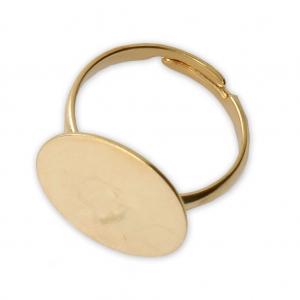 Anillo ajustable para cabuchón redondo fondo plano 16 mm dorado con oro x1