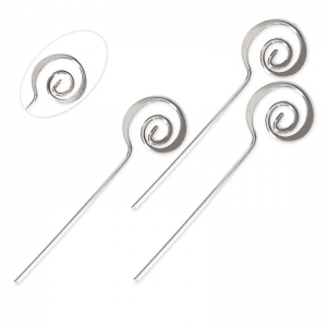 Bastones cabeza de alfiler para bisutería forma espiral 46x1 mm Chapado en plata fina x10