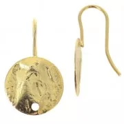 Ganchos pendientes discos arrugado un agujero 12 mm dorado con oro fino x2