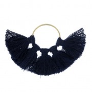 Colgante abanico con pompones imitación de algodón 60x40 mm Azul Noche /dorado x1|raw }}