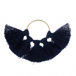 Colgante abanico con pompones imitación de algodón 60x40 mm Azul Noche /dorado x1