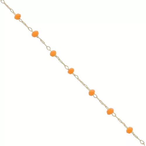 Cadena con cuentas facetadas de vidrio 2.95 mm Dorado satinado / Naranja x1m