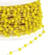Cadena con cuentas facetadas de vidrio 2.95 mm Dorado satinado / Amarillo x1m