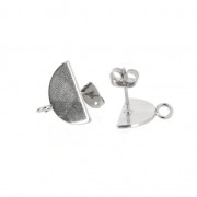 Pendientes círculo medio con anilla a personalizar de latón 15x9 mm rodiado x2