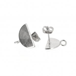 Pendientes círculo medio con anilla a personalizar de latón 15x9 mm rodiado x2