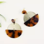 Dije redondo de acetato de celulosa 11.5 mm Concha de tortuga Blanco/Negro x1