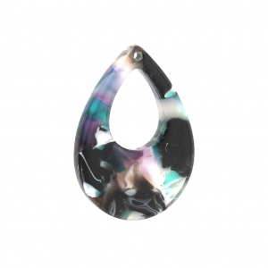 Colgante gota de acetato de celulosa 23x17 mm Concha de tortuga Verde/Negro x1