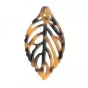 Colgante hoja de acetato de celulosa 39x23mm Concha de tortuga Marrón/Negro x1