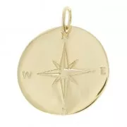 Dije medalla redonda rosa de los vientos 18 mm Chapado Oro 3 micras x1