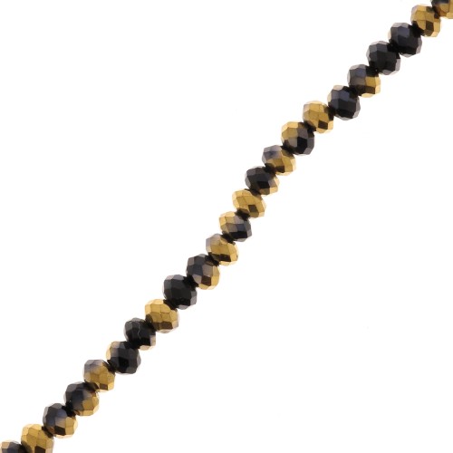 Redondas planas facetadas 3x2 mm Black / Golden x41cm