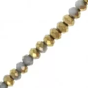 Cuentas redondas facetadas —redondas aplanadas— 3 x 2,5 mm Gris oscuro / Dorado x 32 cm