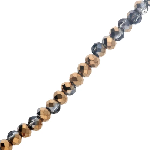 Cuentas redondas facetadas —redondas aplanadas— 3 x 2,5 mm Gris oscuro / Dorado x 32 cm