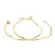 Pendientes de aros martillados aplananas forma irregular 58 mm Dorado con oro fx2