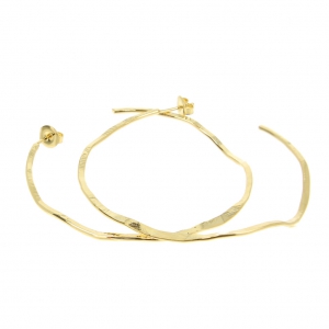 Pendientes de aros martillados aplananas forma irregular 58 mm Dorado con oro fx2