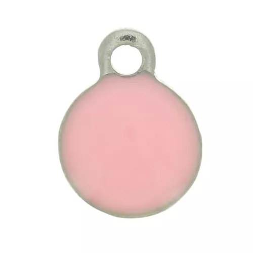 Dijes redondos de Acero Inox y resina epoxi 6 mm Rosa x5