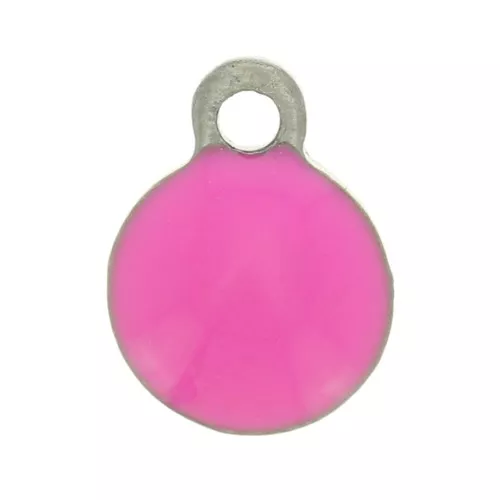 Dijes redondos de Acero Inox y resina epoxi 6 mm Fucsia x5
