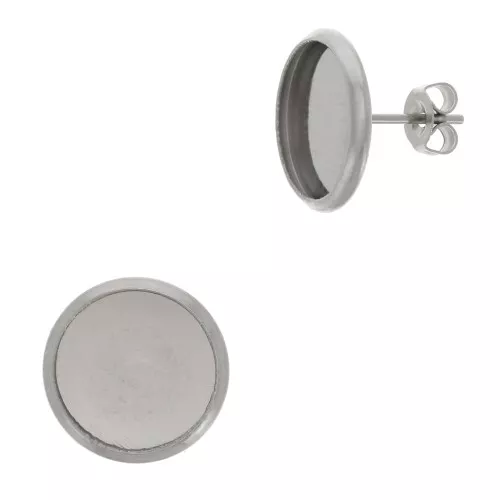 Pendientes para cabuchón fondo plano 12 mm Acero Inox x2