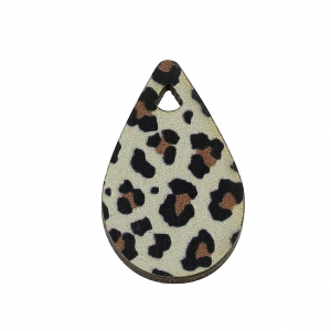 Colgante gota de madera tintado efecto leopardo 23x15 mm - Dorado/Marrón x1