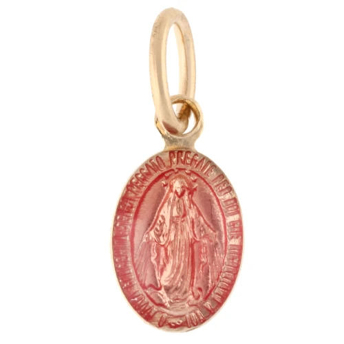 Dije medalla Vierge resina epoxi con anilla 9.5mm Rosa/Chapado de Oro 3 mic.