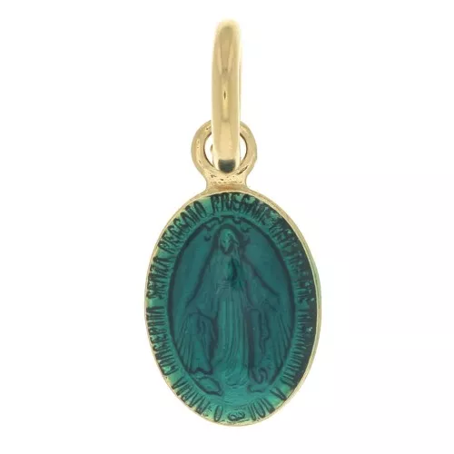 Dije medalla Vierge resina epoxi con anilla 9.5mm Chapado de Oro 3 m. Azul x1