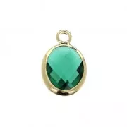 Colgante ovalado facetado de imitación piedra gema 14x8.5 mm dorado / Esmeralda x1