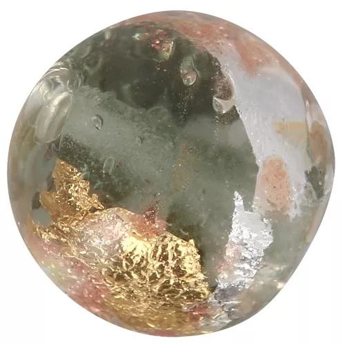 Redonda Murano  8 mm aventurina hoja de oro y plata Negro x1