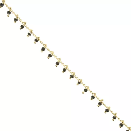 Cadena con rocallas 2 mm Jet/dorado x 50cm