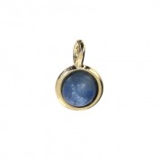 Mini dije redondo con piedra imitación de aventurina azul de 7 mm - Dorado en oro fino x1