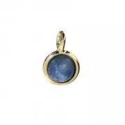 Mini dije redondo con piedra imitación de aventurina azul de 7 mm - Dorado en oro fino x1
