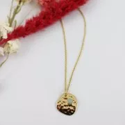 Mini dije redondo con piedra imitación de aventurina azul de 7 mm - Dorado en oro fino x1
