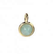 Mini dije redondo con piedra de imitación de amazonita de 7 mm - Dorado en oro fino x1