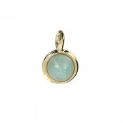 Mini dije redondo con piedra de imitación de amazonita de 7 mm - Dorado en oro fino x1