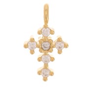 Dije cruz mini strass de latón 9x5 mm Dorado con oro fino x1