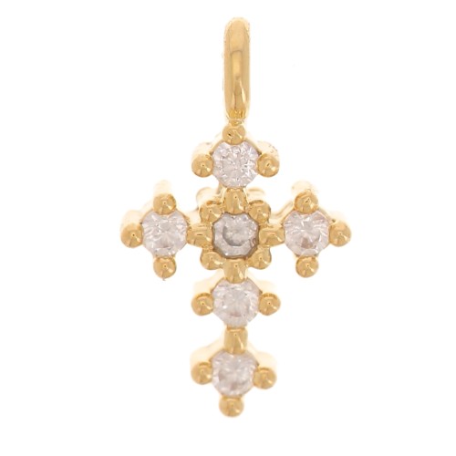 Dije cruz mini strass de latón 9x5 mm Dorado con oro fino x1