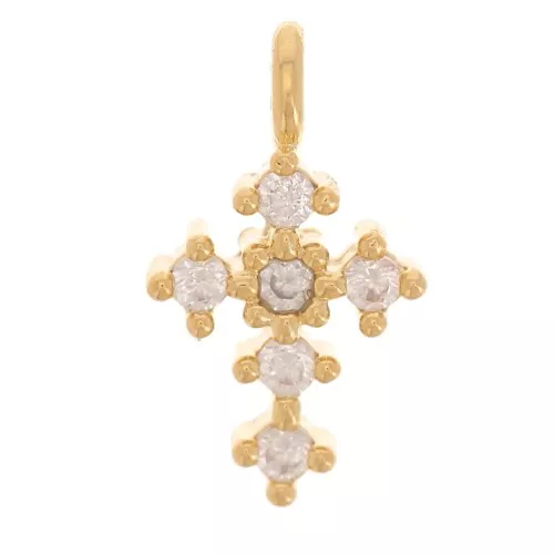 Dije cruz mini strass de latón 9x5 mm Dorado con oro fino x1