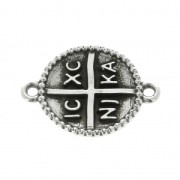 Entrepieza redonda 2 anillas Símbolos Religioso cruz 19x14 mm plateado envej. x1
