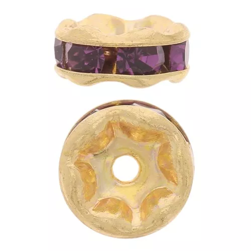 Perla rondel Strass 6 mm dorado/Amethyst x4