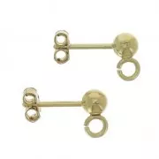 Pendientes de bola de 3 micras bañados en oro con ojo abierto 3 mm x 2