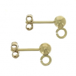 Ganchos pendientes cabeza bola con anilla abierta 4 mm Chapado de Oro 3 micras x2