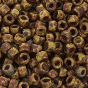 Cuentas de Rocalla Matubo 7/0 - 3,5 mm, amarillo opaco Picasso, 10 g