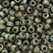 Cuentas de Rocalla Matubo 7/0 - 3,5 mm, opacas, color olivina Picasso, 10 g