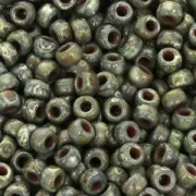 Cuentas de Rocalla Matubo 7/0 - 3,5 mm, opacas, color olivina Picasso, 10 g