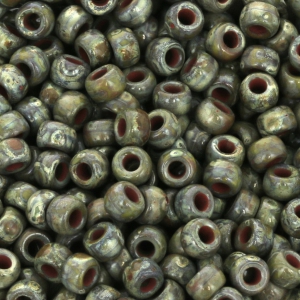 Cuentas de Rocalla Matubo 7/0 - 3,5 mm, opacas, color olivina Picasso, 10 g