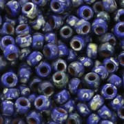 Cuentas de Rocalla Matubo 7/0 - 3,5 mm, azul opaco Picasso, 10 g