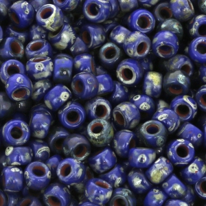Cuentas de Rocalla Matubo 7/0 - 3,5 mm, azul opaco Picasso, 10 g