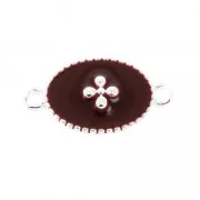 Entrepieza 2 anillas motivo cruz de resina epoxi 15x8.5 mm chapado en plata fina Dark Red