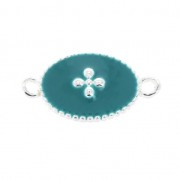 Entrepieza 2 anillas motivo cruz de resina epoxi 15x8.5 mm chapado en plata fina Green Turq.|raw }}