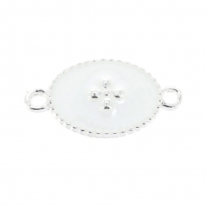 Entrepieza 2 anillas motivo cruz de resina epoxi 15x8.5 mm chapado en plata fina Blanco