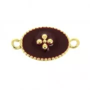 Entrepieza 2 anillas motivo cruz de resina epoxi 15x8.5 mm dorado/Dark Red