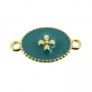 Entrepieza motivo cruz de resina epoxi 15x8.5 mm dorado con fino /Green Turquesa